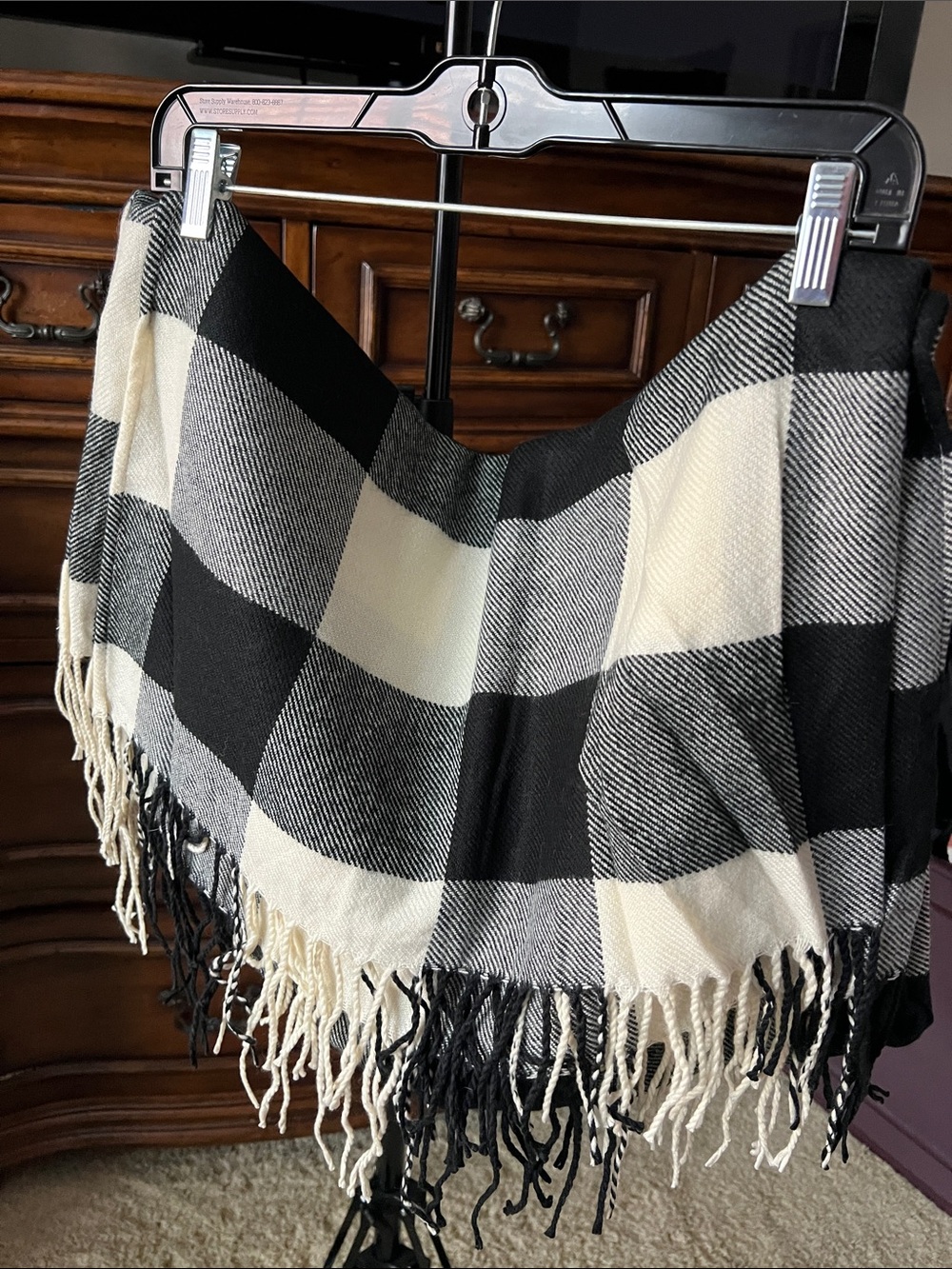 Black and Cream Buffalo Check Fringe Throw Blanket - Home Accents